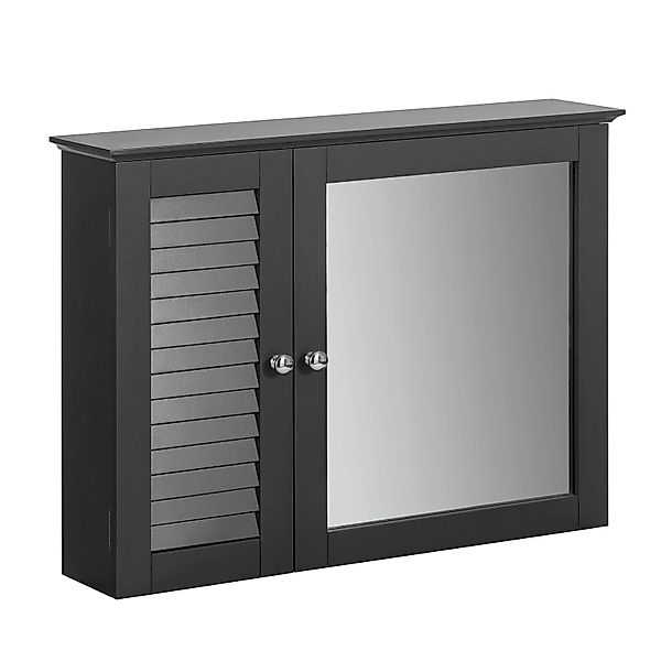 SoBuy Spiegelschrank mit Lamellentür MDF Dunkelgrau BZR55-DG günstig online kaufen
