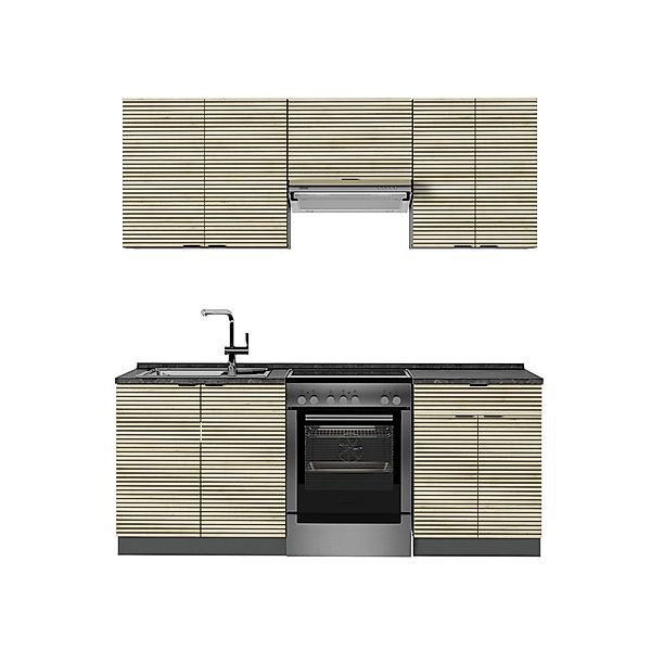 Vicco Fame-Line Küchenschränke Eiche Paneel/Anthrazit 200 cm AP Anthrazit o günstig online kaufen