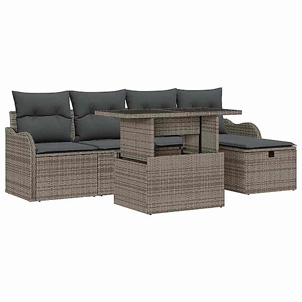 vidaXL Garten-Sofa-Set mit Kissen mit Speicher 6-Tlg Grau Poly Rattan 33597 günstig online kaufen