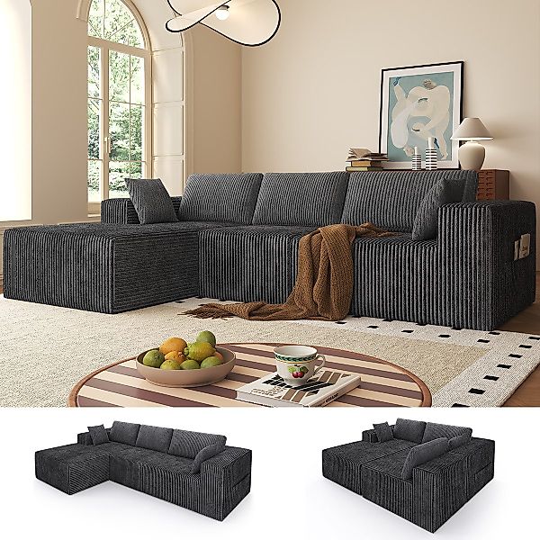 Mihtrov Ecksofa mit Schlaffunktion, Corduroy Modulares günstig online kaufen