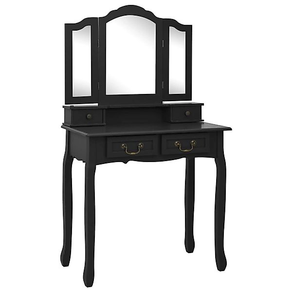 vidaXL Schminktisch-Set mit Hocker Schwarz 80x69x141 cm Paulowniaholz günstig online kaufen