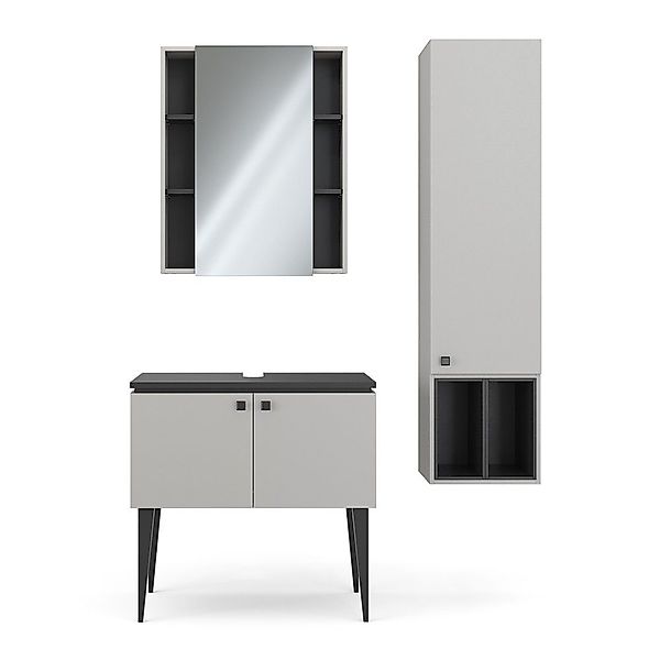 Vicco Badmöbel-Set Gerta, Grau/Schwarz, 3 Teile, günstig online kaufen