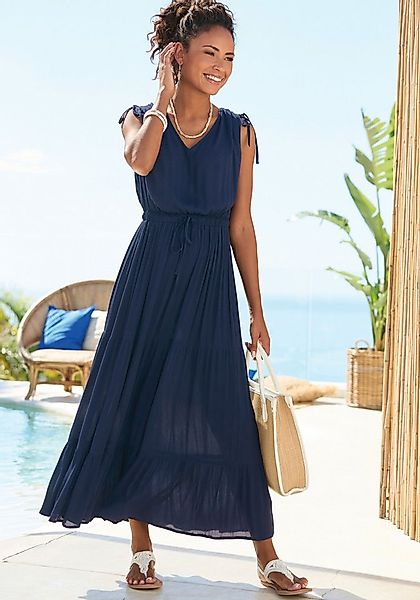 LASCANA Maxikleid mit tiefem Ausschnitt aus gekreppter Viskose günstig online kaufen