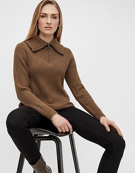 Object – Pullover aus Strick in Braun mit Reißverschluss günstig online kaufen