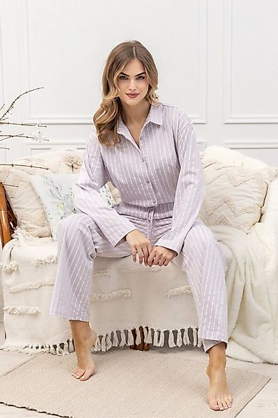 COOLISMO NIGHTWEAR Pyjama Schlafanzug langarm in zartem Lavendel-Ton mit St günstig online kaufen