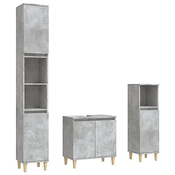 vidaXL Badezimmer-Set 3-tlg. Badmöbel-Set Betongrau Holzwerkstoff, günstig online kaufen