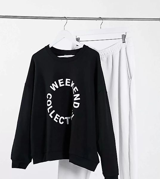 ASOS – Weekend Collective Curve – Oversize-Sweatshirt in Schwarz mit Logo günstig online kaufen