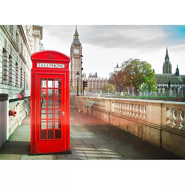 Fototapete London Telefonzelle Rot Braun Grün 3,50 m x 2,55 m FSC® günstig online kaufen