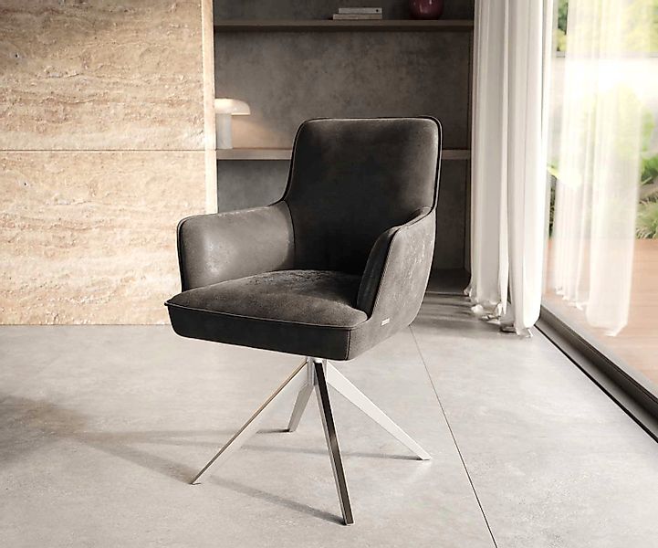 Drehstuhl Heira-Flex mit Armlehnen Materialmix Schlamm Kreuzgestell konisch günstig online kaufen