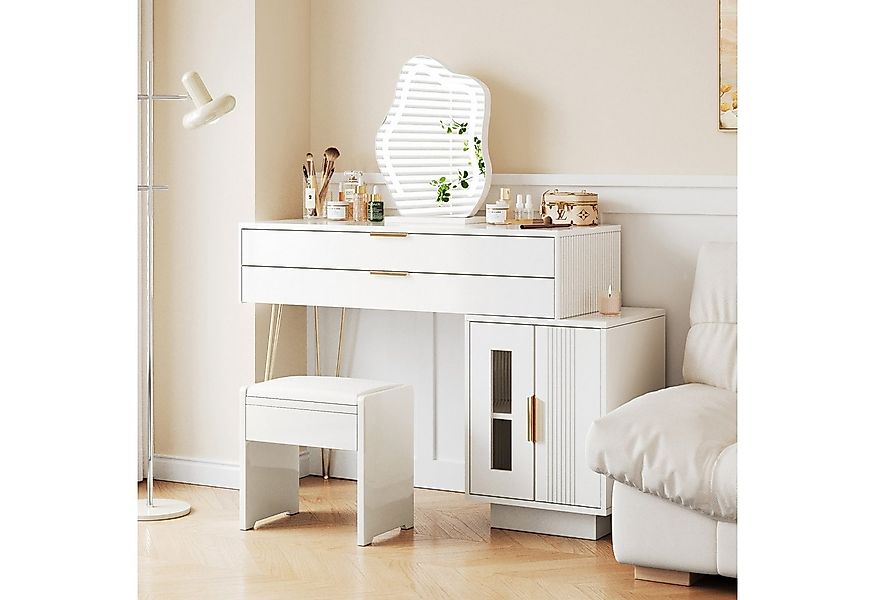 Flieks Schminktisch, Schminktisch mit LED-Spiegel und Schrank, ohne Stuhl, günstig online kaufen