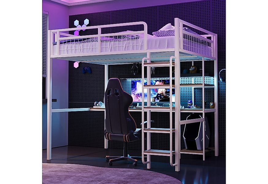 Flieks Hochbett Metallbett 140x200cm mit Sicherheitsleiter, Schreibtisch un günstig online kaufen