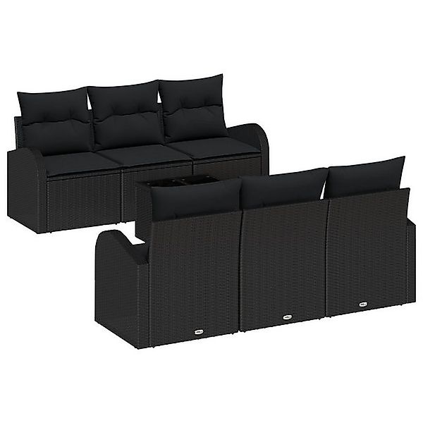 vidaXL Loungesofa 7-teiliges Garten Sofa Set mit Kissen Schwarz Poly-Rattan günstig online kaufen