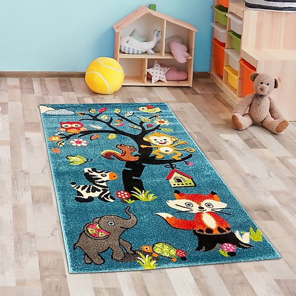 Carpetia Kinderteppich Teppich mit vielen Tiermotiven, günstig online kaufen