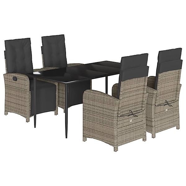 vidaXL 5-Tlg Garten-Essgruppe mit Kissen Grau Poly Rattan 3212559 günstig online kaufen