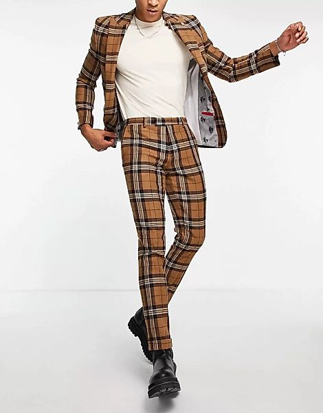Twisted Tailor – Anzughose mit Schottenkaromuster in Braun und Taschen mit günstig online kaufen