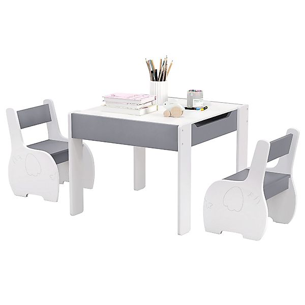 COSTWAY Kindersitzgruppe 3tlg. Kindertisch, aus Holz, günstig online kaufen