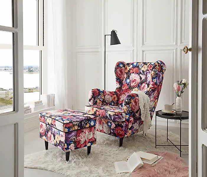 ED EXCITING DESIGN Ohrensessel »Laurel«, mit Nosagfederung, Massivholzfüße, günstig online kaufen