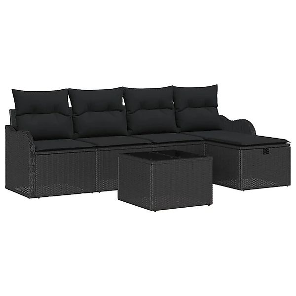 vidaXL Gartensofa-Set mit Kissen 6 Stk Schwarz Poly-Rattan 3358972 günstig online kaufen