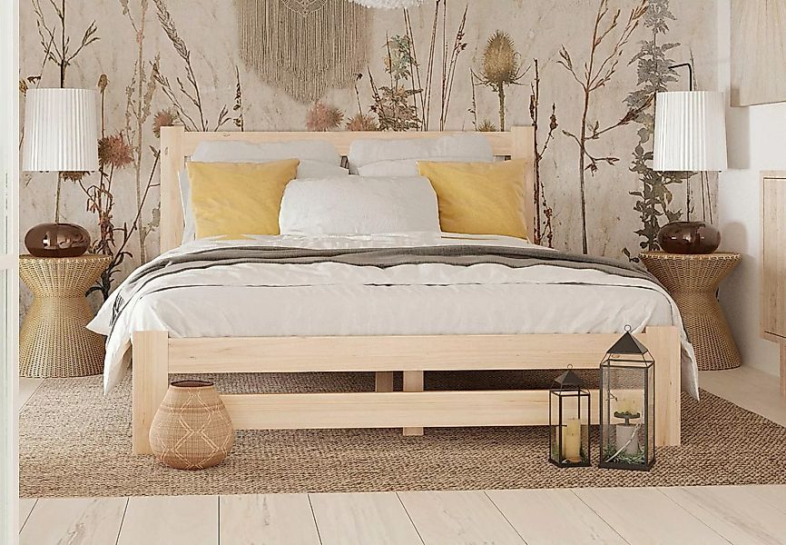 Home Collective Holzbett mit Lattenrost Modern Bett Kiefer Bettgestell Mass günstig online kaufen