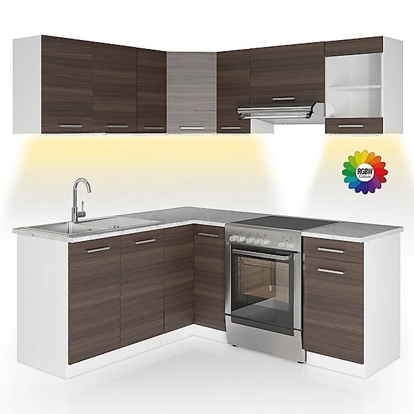 Vicco Rick Eckküche Weiß/Edelgrau 187 x 167 cm AP Marmor mit LED-LeistenRic günstig online kaufen