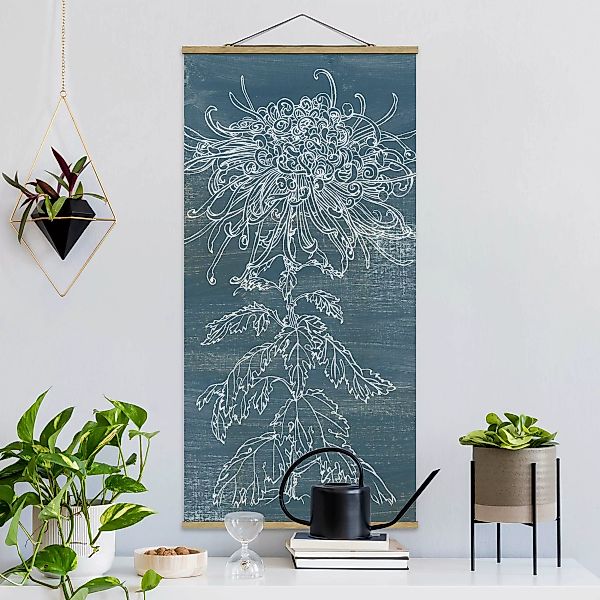 Stoffbild Blumen mit Posterleisten - Hochformat Indigo-Pflanzen I günstig online kaufen
