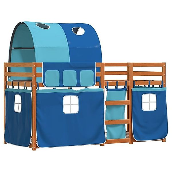 vidaXL Bett Etagenbett mit Vorhängen Blau 80x200 cm Massivholz Kiefer günstig online kaufen