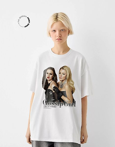 Bershka T-Shirt Gossip Girl Mit Kurzen Ärmeln Damen 10-12 Grbrochenes Weiss günstig online kaufen