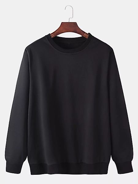 Herren Baumwolle Solid Basic Loose Täglicher Pullover mit Rundhalsausschnit günstig online kaufen