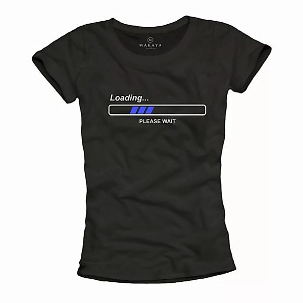 MAKAYA T-Shirt Damen Schwarz Spruch Lustig - Loading Please Wait Top Oberte günstig online kaufen