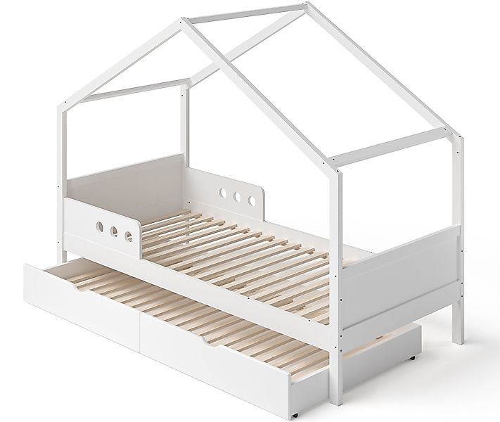 Bellabino Hausbett Bela 90x200 cm aus Massivholz Kiefer (weiß, inkl. Gästeb günstig online kaufen