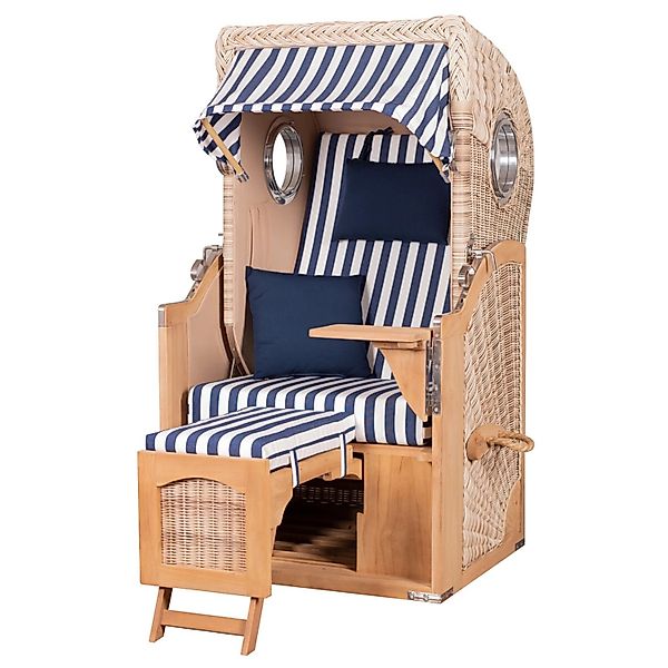 bene,iving Strandkorb Komplettset Ammersee Single Teak Bullauge PE Shell Mo günstig online kaufen