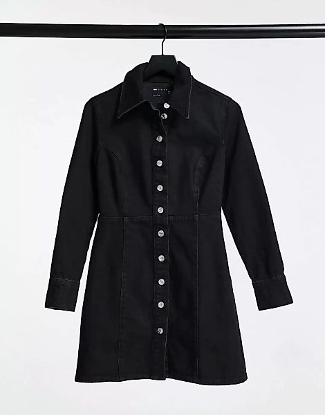 ASOS DESIGN – Tailliertes Hemdkleid aus schwarzem Denim günstig online kaufen