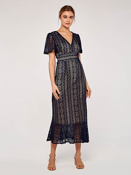 Apricot Midikleid Lace V Neck Ruffle günstig online kaufen