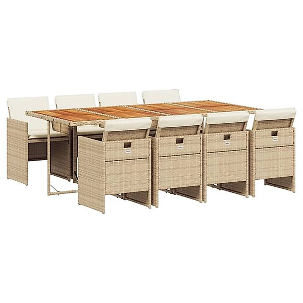 vidaXL 9-Tlg Garten-Essgruppe mit Kissen Beige Poly Rattan 3277695 günstig online kaufen