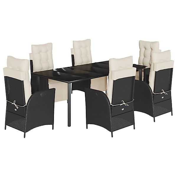 vidaXL 7-Tlg Garten-Essgruppe mit Kissen Schwarz Poly Rattan 3213390 günstig online kaufen