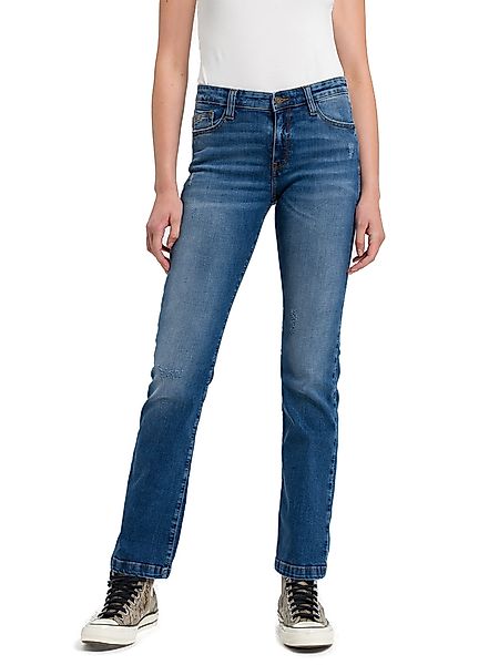 Cross Jeans Damen Jeans LAUREN - Bootcut - Blau - Mid Blue Scratched günstig online kaufen