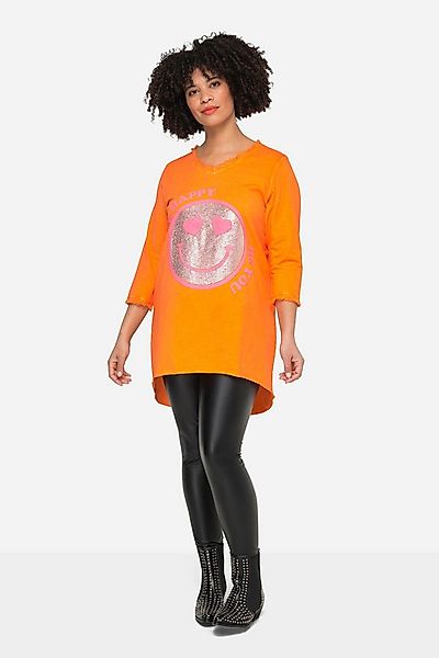 Angel of Style Longshirt T-Shirt A-Linie Pailletten-Smiley V-Ausschnitt günstig online kaufen