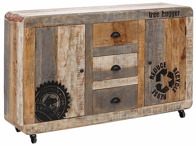 loft24 Sideboard Bulky, Anrichte aus Mangoholz massiv mit Rollen, Industrie günstig online kaufen