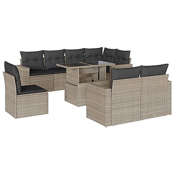 vidaXL 9-Tlg Garten-Sofagarnitur mit Kissen Hellgrau Poly Rattan 3267412 günstig online kaufen