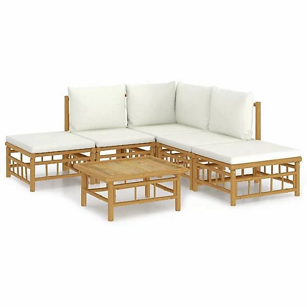Vidaxl 6-tlg. Garten-lounge-set Mit Cremeweißen Kissen Bambus günstig online kaufen