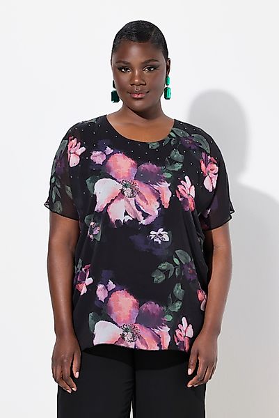 Ulla Popken Longbluse Chiffonbluse doppellagig A-Linie günstig online kaufen