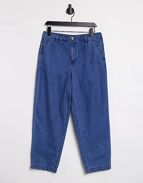 Warehouse – Bundfaltenhose aus Jeansstoff mit mittlerer Waschung-Blau günstig online kaufen