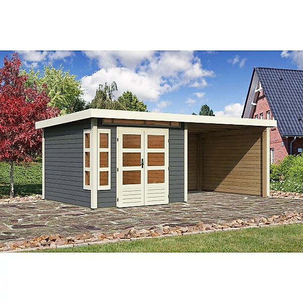 Karibu Holz-Gartenhaus Kastberg Terragrau Flachdach Lackiert 270 cm x 270 c günstig online kaufen