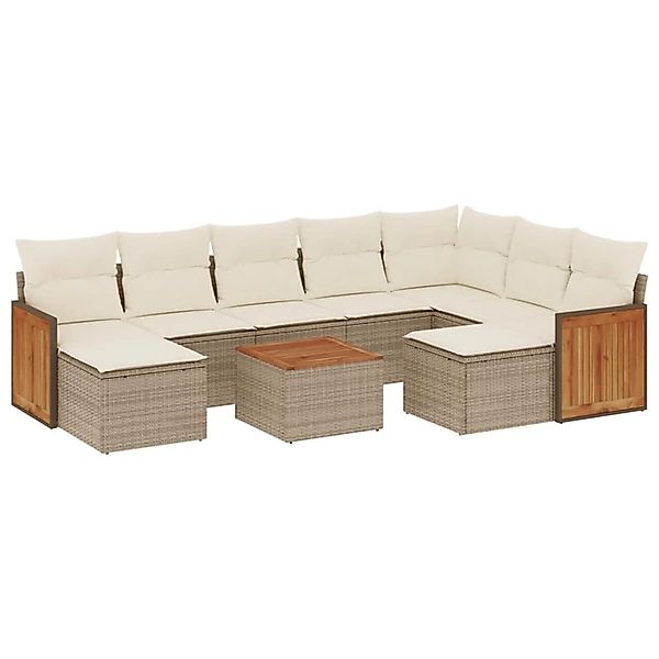 vidaXL 10-Tlg Garten-Sofagarnitur mit Kissen Beige Poly Rattan 3260630 günstig online kaufen