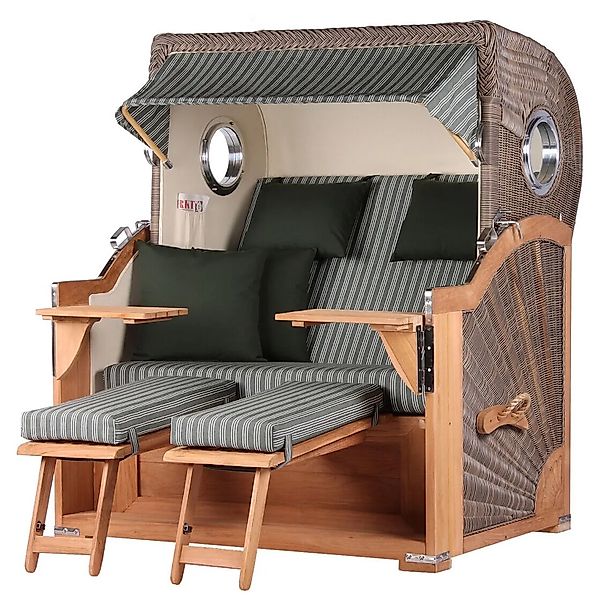 bene,iving Strandkorb Komplettset Königssee Teak Bullauge PE Grau Modell 50 günstig online kaufen