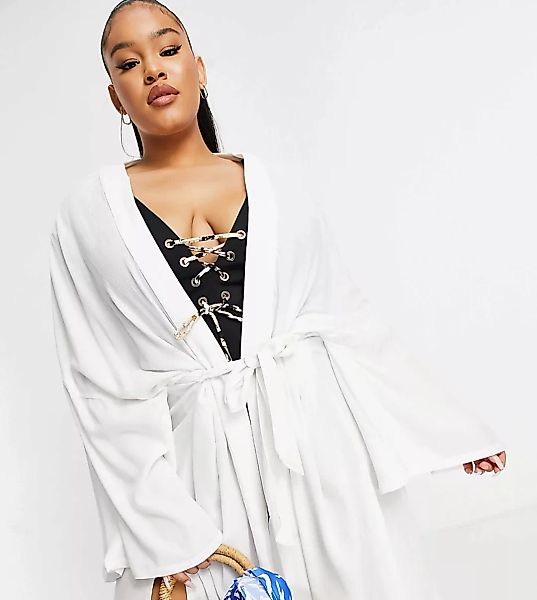 ASOS DESIGN Curve – Strand-Kimono in Weiß günstig online kaufen