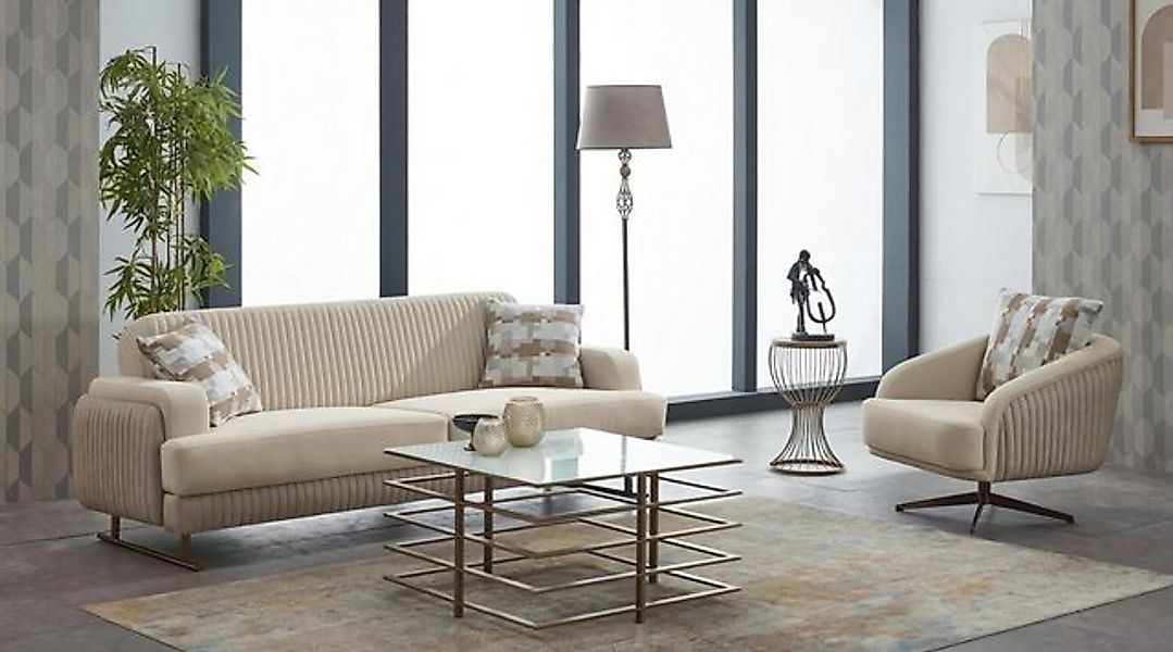 JVmoebel Sofa Sofagarnitur Polstersofa Dreisitzer 2tlg Stoffsofa Sessel Bei günstig online kaufen