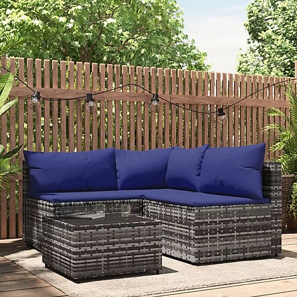 Vidaxl 4-tlg. Garten-lounge-set Mit Kissen Grau Poly Rattan günstig online kaufen