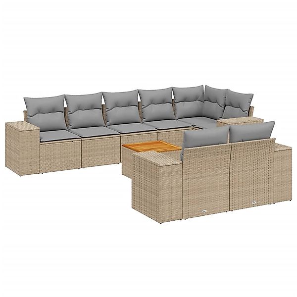 vidaXL 9-Tlg Garten-Sofagarnitur mit Kissen Beige Poly Rattan 3257865 günstig online kaufen