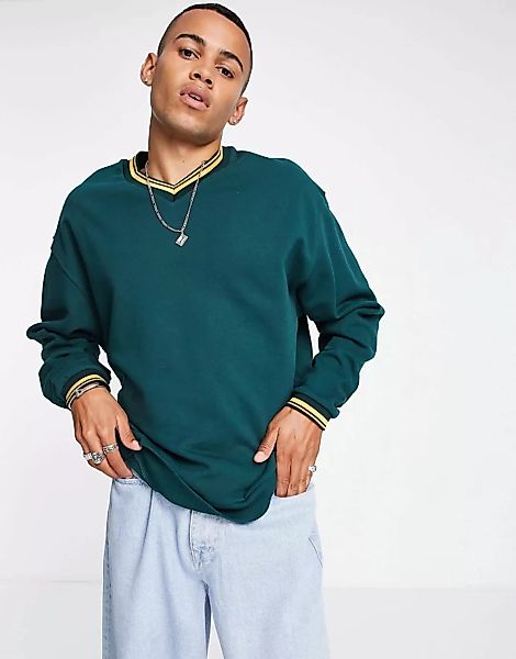 ASOS DESIGN – Oversize-Sweatshirt in Grün mit V-Ausschnitt günstig online kaufen